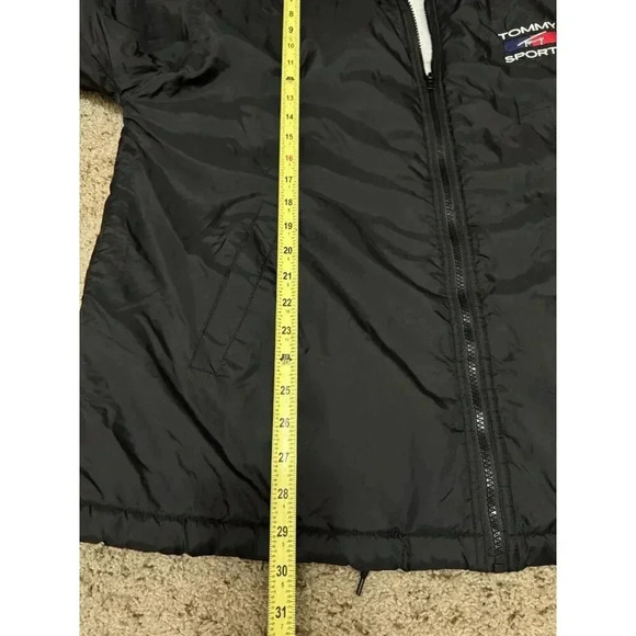 VTG TOMMY HILFIGER Mens Black Nylon Jacket Fleece Lined Medium Spellout Y2k READ - Picture 5 of 15